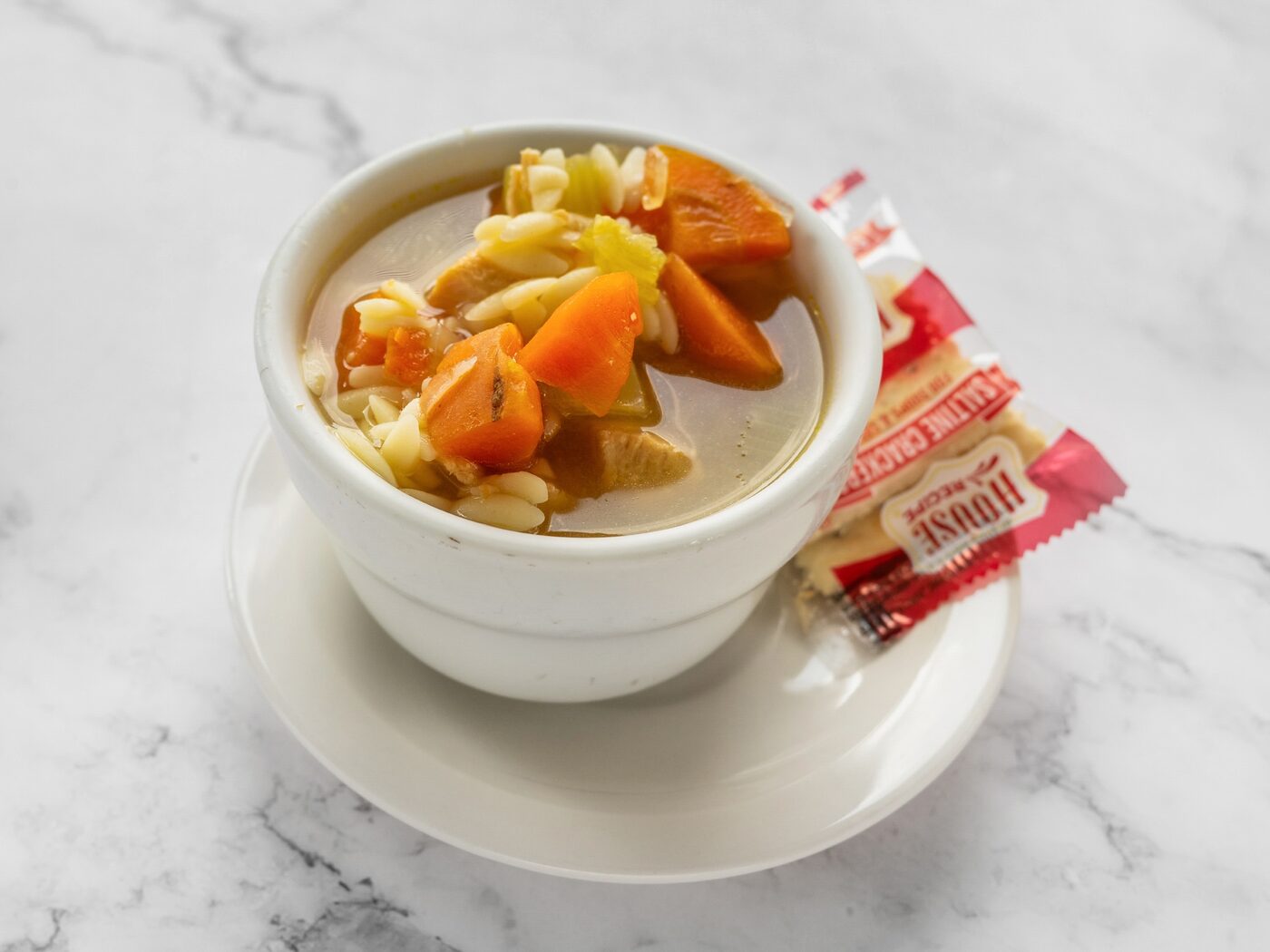 Homemade chicken orzo soup