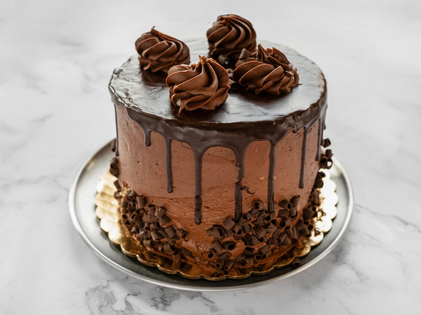 Double chocolate cake with ganache drip